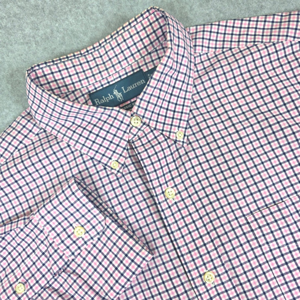 Ralph Lauren Classic Fit Men's Large Shirt Pink/Blue Checkered Button Down